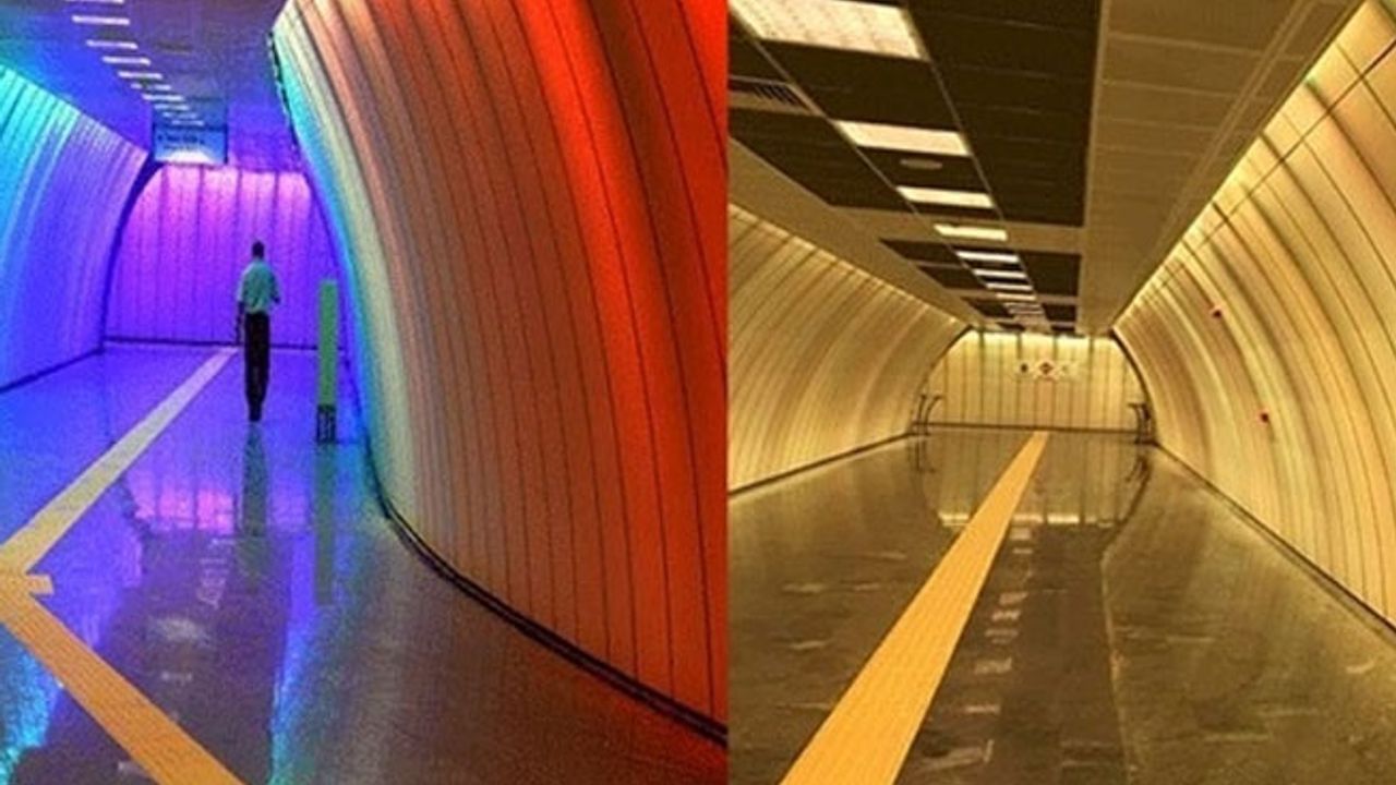 Boğaziçi metro durağının gökkuşağı renkleri, tek renge dönüştürüldü