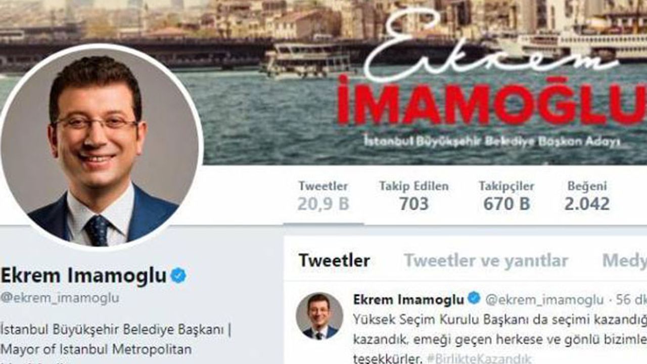 İmamoğlu Twitter hesabına 'İBB Başkanı' yazdı