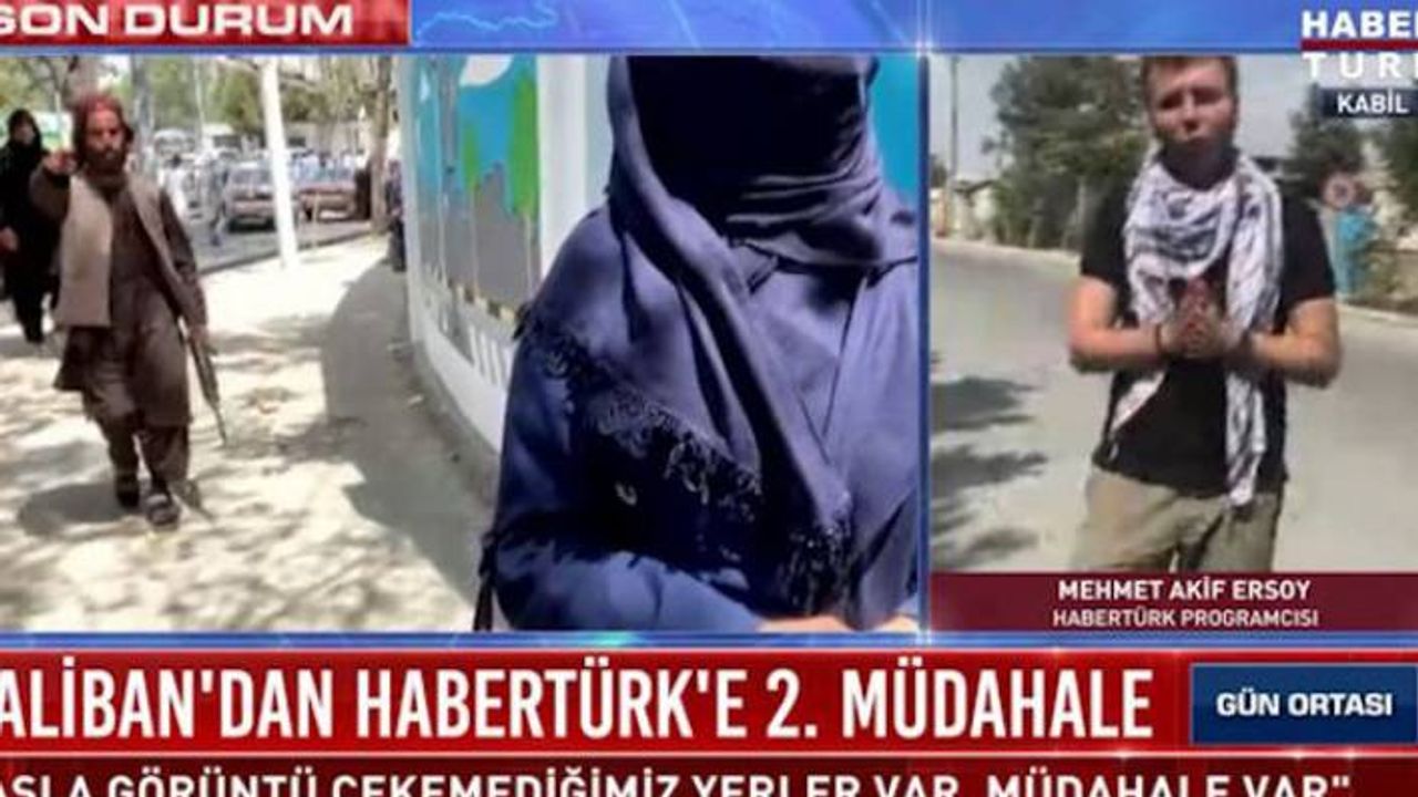 Taliban üyesi, HaberTürk'ün Kabil'de bir kadınla yaptığı röportaja müdahale etti