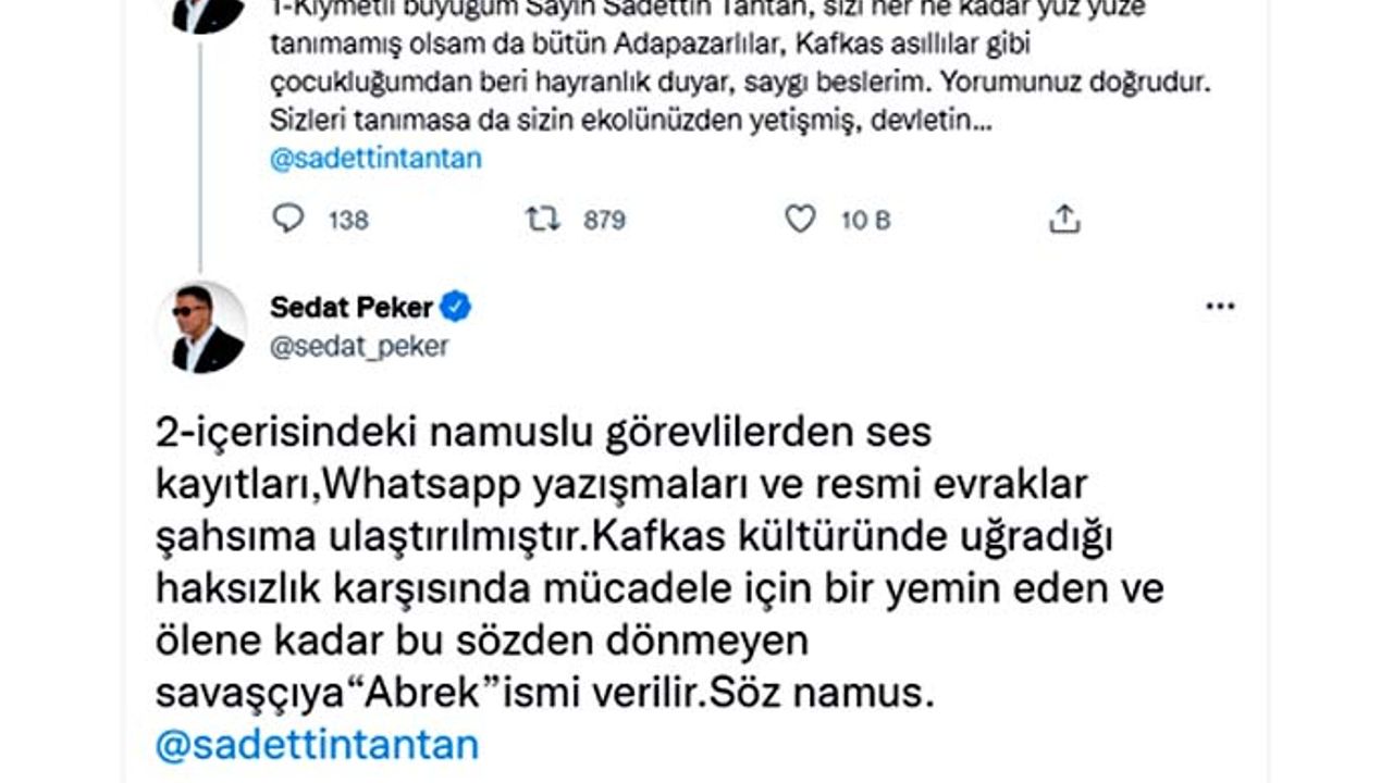 Sadettin Tantan, Sedat Peker'in bilgi kaynağını açıkladı