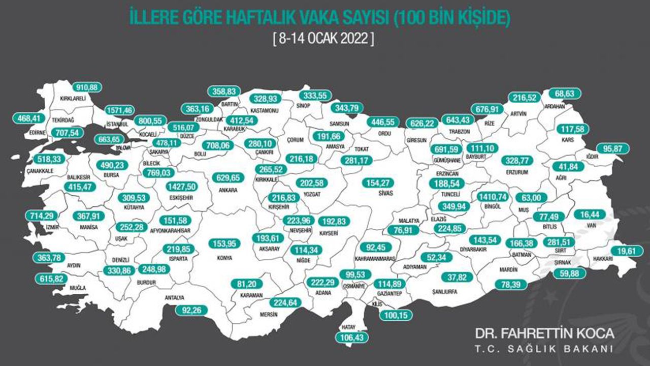 Haftalık vaka sayılarındaki artışta Bingöl, İstanbul ve Bolu başı çekti