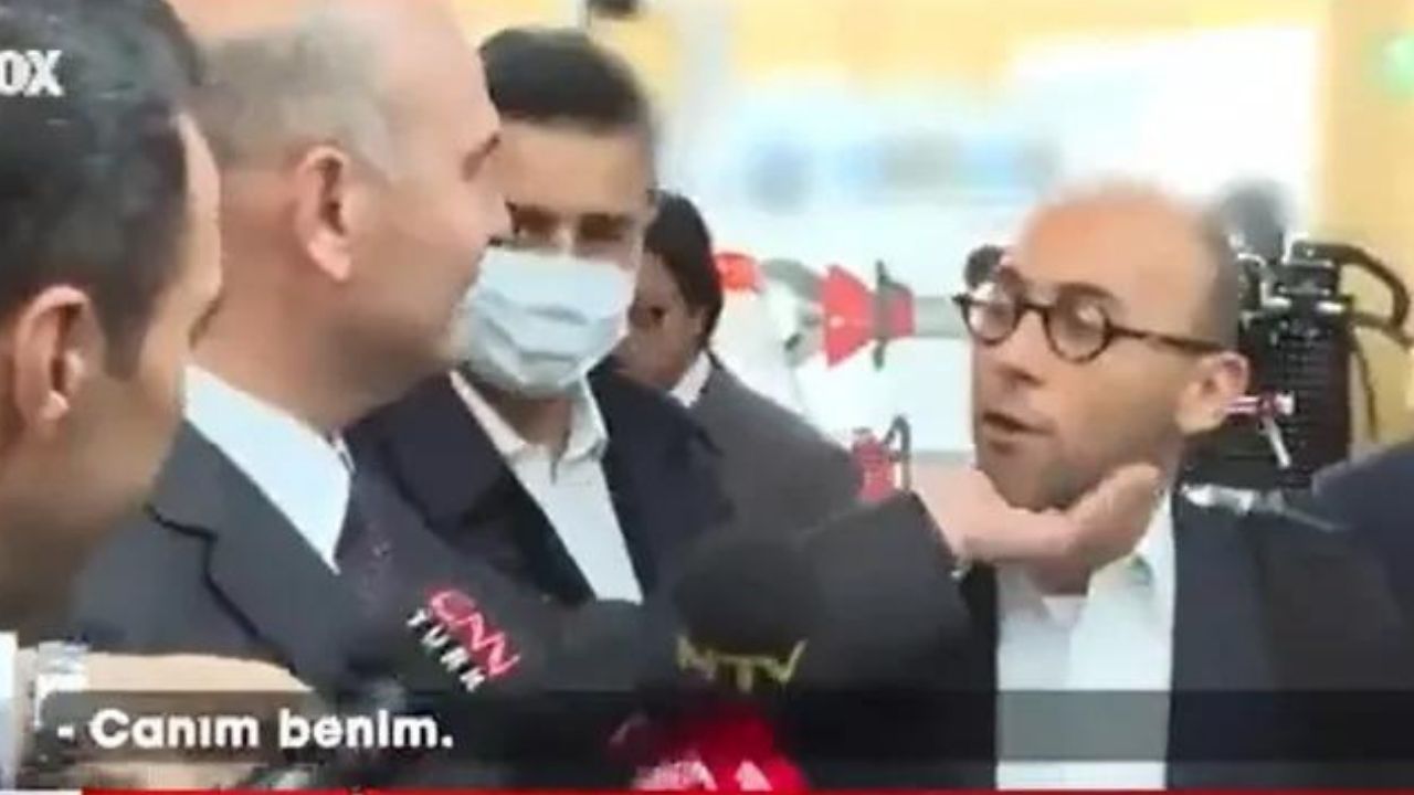 Süleyman Soylu, FOX TV muhabirinin çenesini okşadı: Canım benim