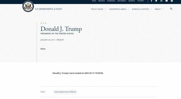 ABD Dışişleri sayfası: Trump'ın görevi 11 Ocak'ta sona erdi