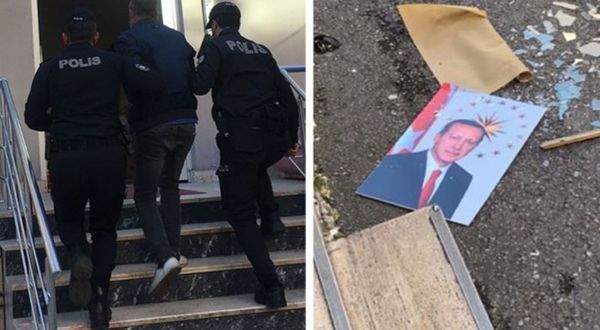 Kaymakamlık binasındaki Erdoğan fotoğrafını yere atan A.Ç tutuklandı