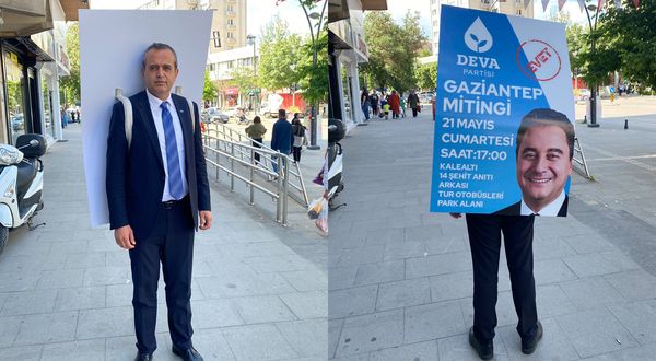 DEVA Partisi'ne afiş engeli: İl Başkanı afişi sırtında taşıdı