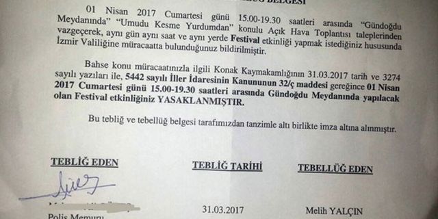 İzmir'de 'Umudu Kesme Yurdundan' festivaline yasak