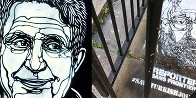 Paris sokaklarına Türkiye'de tutuklu gazetecilerin resimleri çizildi