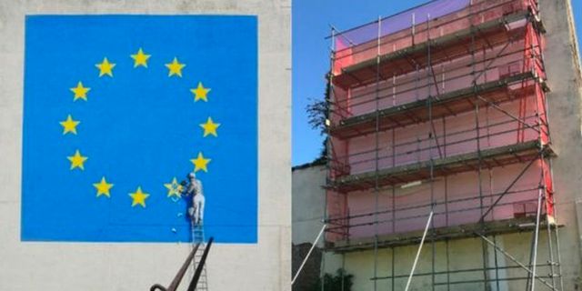 Banksy'nin Brexit duvar resmi bir gecede ortadan kayboldu