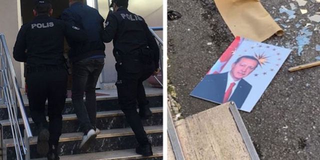 Kaymakamlık binasındaki Erdoğan fotoğrafını yere atan A.Ç tutuklandı