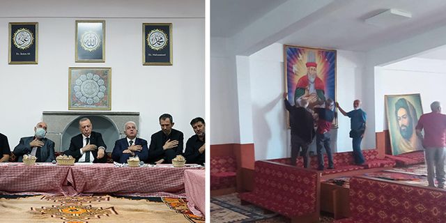Erdoğan'ın Hüseyin Gazi Cemevi ziyareti öncesi yerleri değiştirilen resimler eski yerlerine asıldı